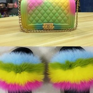 Brand new Large Jelly Bag with matching Fur Slides